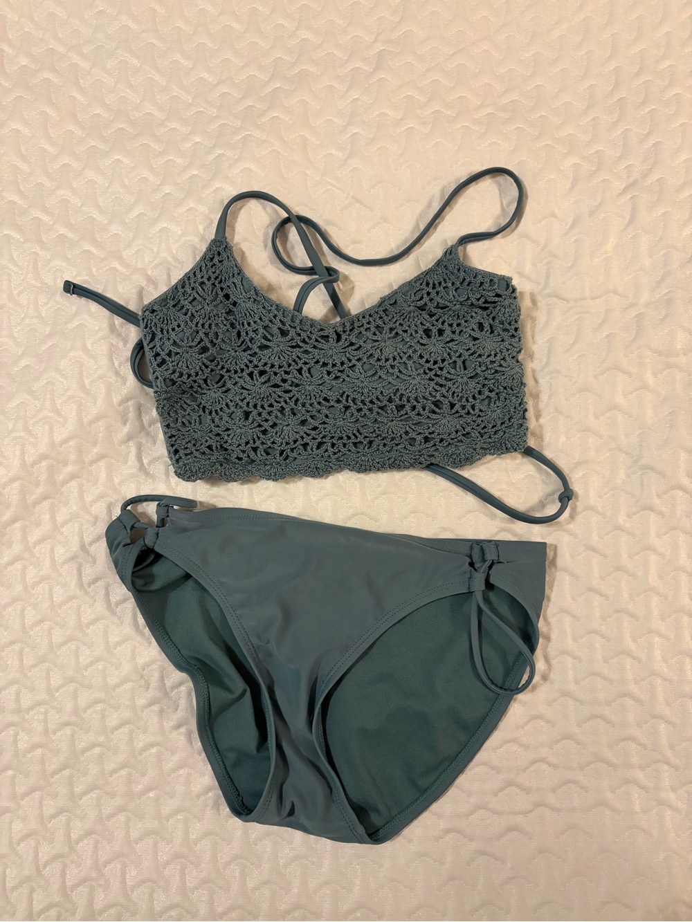 Women’s Crochet Bikini Set in Teal - Comfortable Two-Piece Swimwear